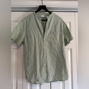 ASOS DESIGN skinny shirt with grandad collar in color sage green - Size XL
